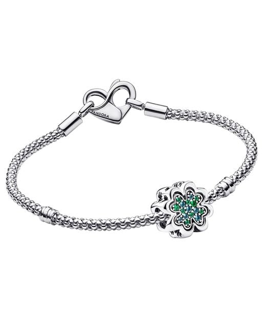 Pandora Black Armband mit Charm Vierblättriges Kleeblatt Grün 15843-20 20 cm