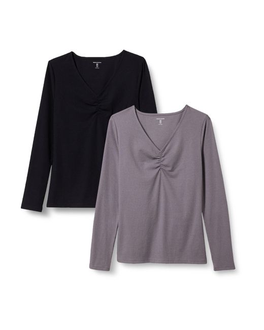 Amazon Essentials Purple Cinched V-neck Long-sleeved