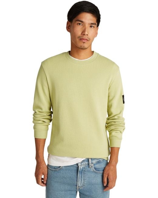 Calvin Klein Green Calvin Klein 's Badge Cotton Waffle Long Sleeve Top for men