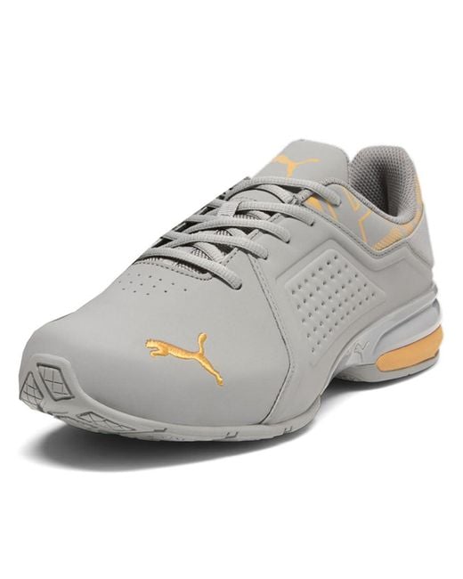 PUMA Gray Mens Viz Runner Repeat Perforated Wide Running Sneakers Shoes - Black, Grey, 12 for men