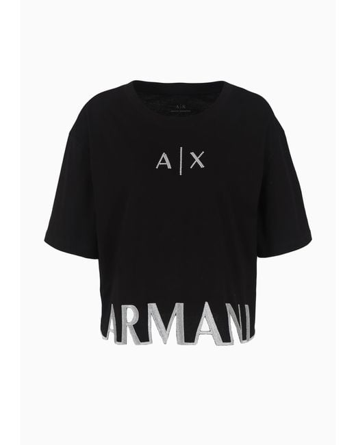Armani Exchange Black Armani Exchange Cutout-Botton aus Baumwolle T-Shirt