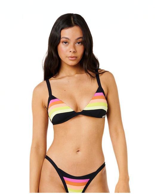 Rip Curl Black Surf Stripe Fixed Tri Swim Bikini Top