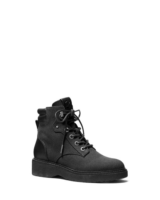 Michael Kors Black Trudy Heavy Canvas Boot Lace Up Bootie