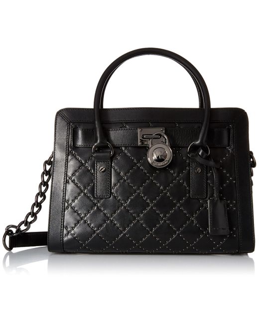 Michael Kors Black Hamilton Medium Leather Studded Satchel Handbag