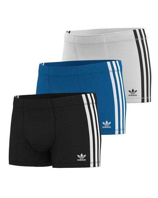 Adidas Blue Pack Of 3 Cotton Flex 3 Stripes Boxer Shorts for men