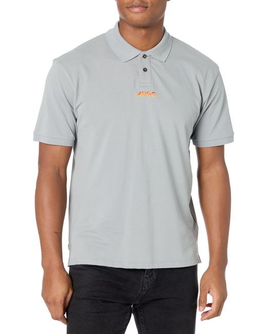 HUGO Gray Flames Logo Short Sleeve Polo Shirt for men