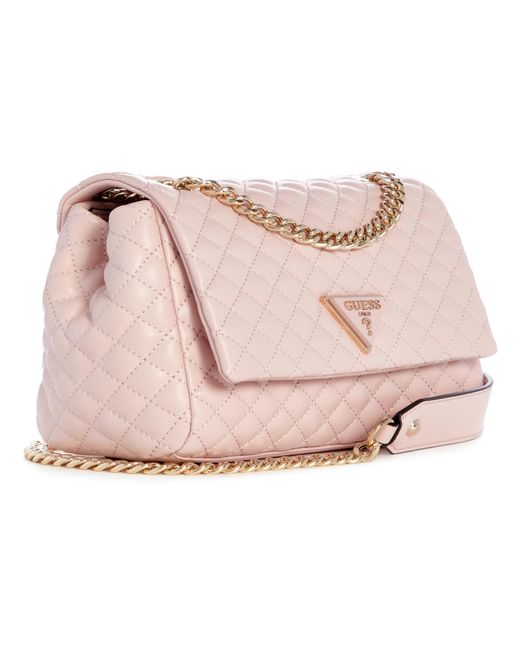 Guess Rainee Quilt Convertible Xbody Flap Bag Pale Pink