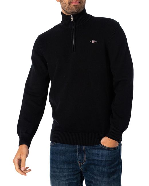 Gant S Cotton Half Zip Cream Sweater Black L for men