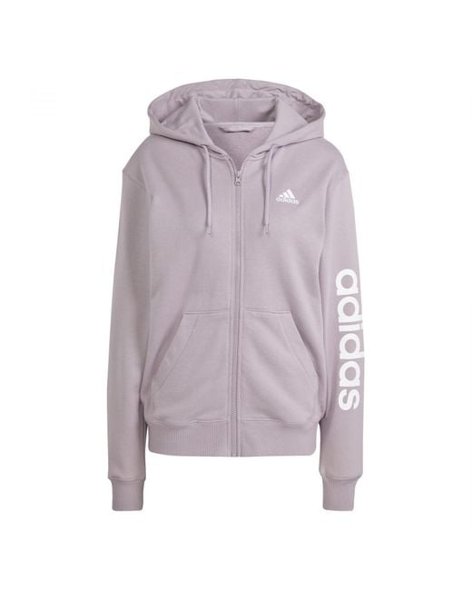 Adidas Purple Essentials Linear Full-zip French Terry Hoodie