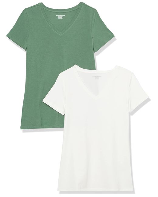 Amazon Essentials Green Classic-fit Short-sleeve V-neck T-shirt