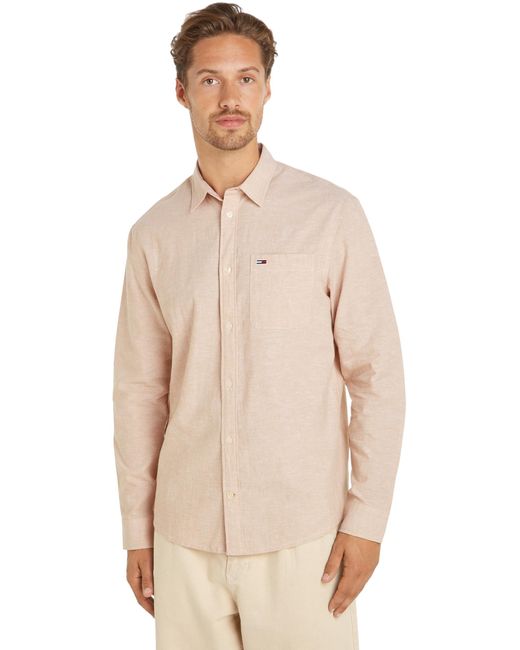Tommy Hilfiger Natural Tjm Reg Linen Blend Shirt Casual Shirts for men