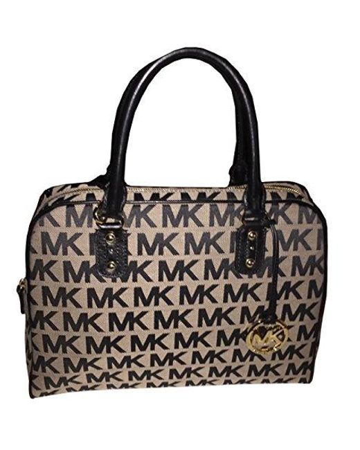 Michael Kors Large Satchel Mk Signature Pvc Handbag Beige/black/black