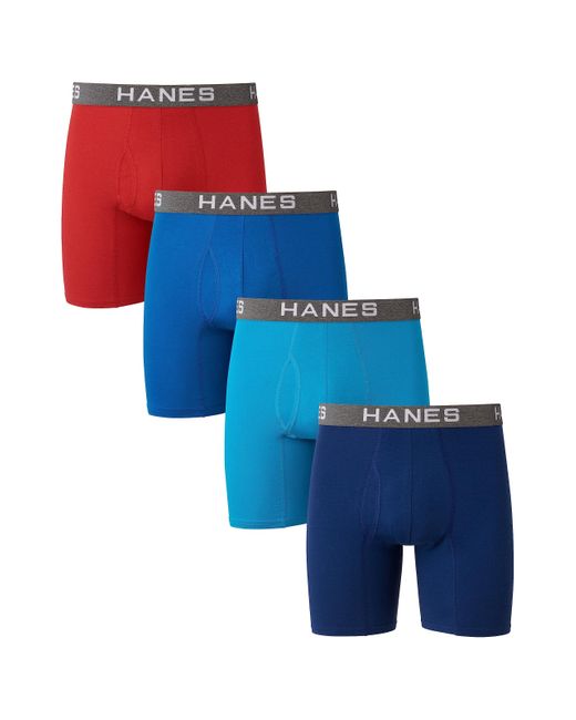 Hanes Blue Ultimate Comfort Flex Fit Ultra Soft Cotton Modal Blend Boxer Brief 4-pack for men
