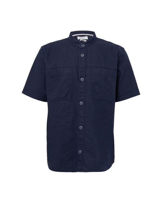 S.oliver Relaxed Fit: Kurzarmhemd mit Stehkragen aus Leinenmix tiefblau L in Blue für Herren