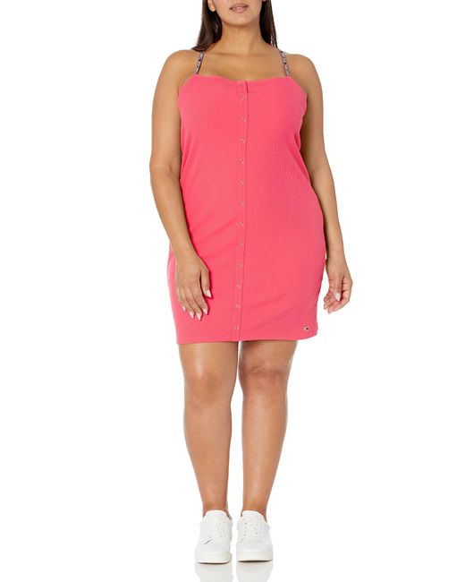 Tommy Hilfiger Pink Snap Front Bodycon Ribbed Tube Mini Dress