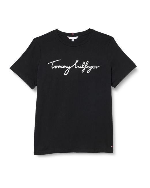 Tommy Hilfiger Crv Reg C-nk Signature Tee Ss S/s Gebreide Tops in het Black