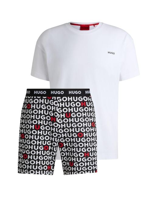 HUGO White S Tortuga Short Set Gift-boxed Pyjamas In Stretch Cotton With Logo Prints for men