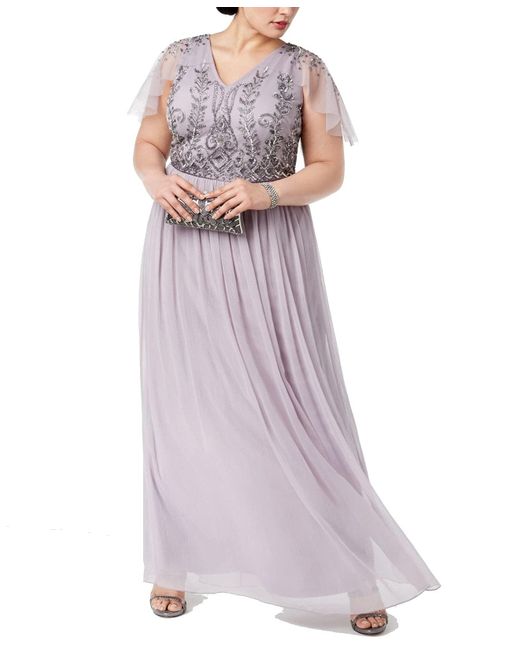Adrianna Papell Purple Plus Size Beaded Gown