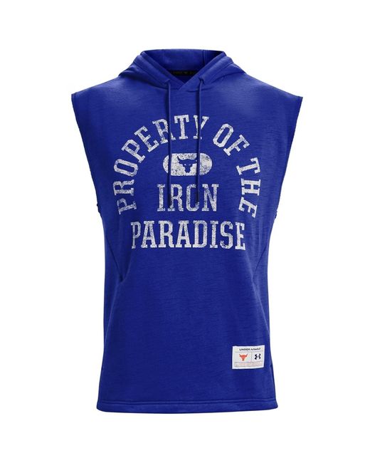 Under Armour Blue Project Rock Sleeveless Hoodie for men