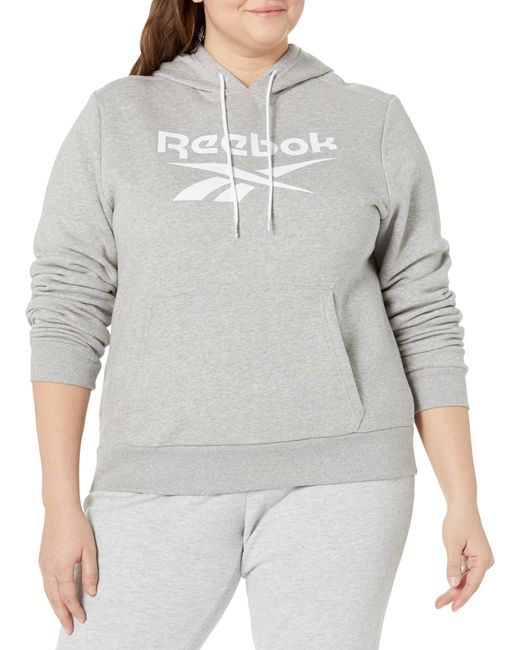 Reebok Gray Identity Big Logo Fleece Hoodie Hooded Sweatshirt