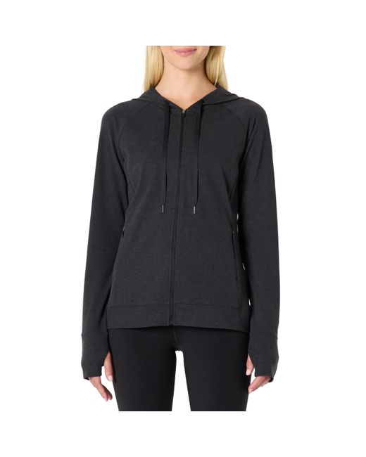 Giacca da Allenamento Morbida Elasticizzata ad Alte Prestazioni con Cappuccio e Zip Integrale Donna di Amazon Essentials in Black