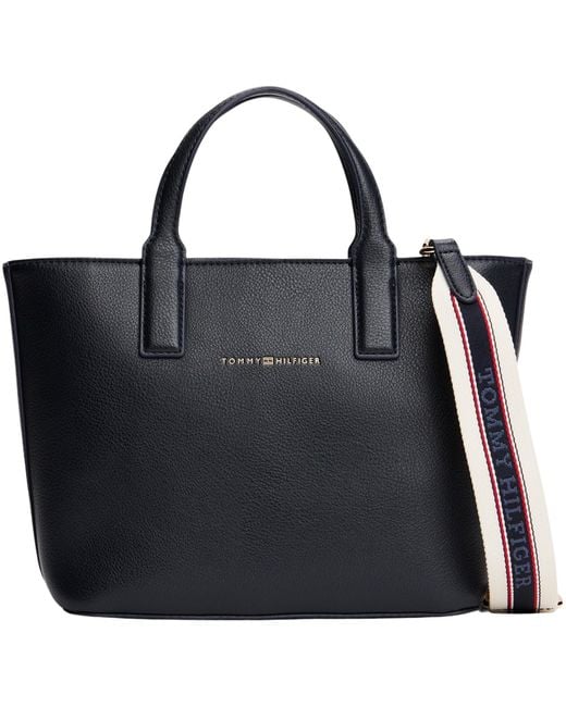 Tommy Hilfiger Black Tote Bag Tasche Logotape Mini Klein