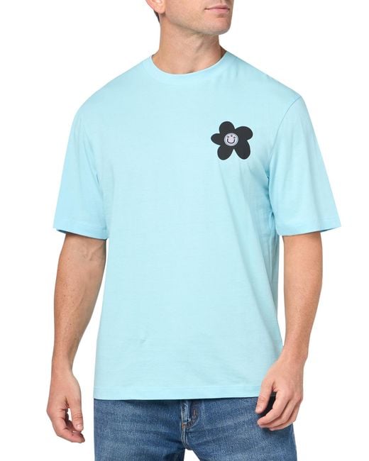 HUGO Blue Printed Flower Cotton T-shirt for men