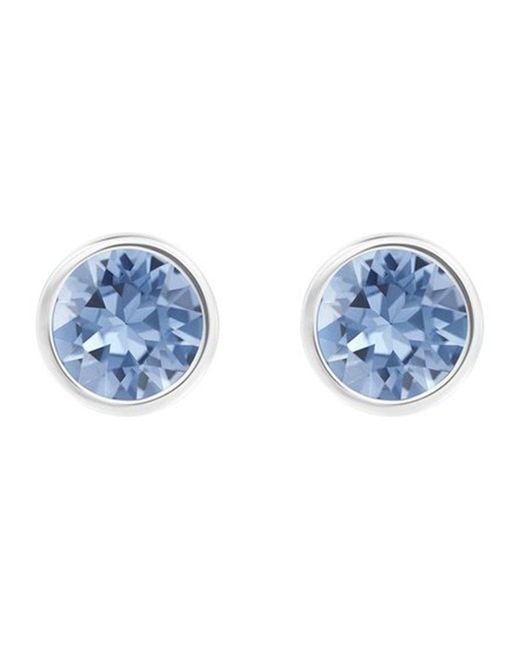 Boucles d'oreilles en rhodium avec solitaire en cristal bleu #5101342 Swarovski en coloris Blue