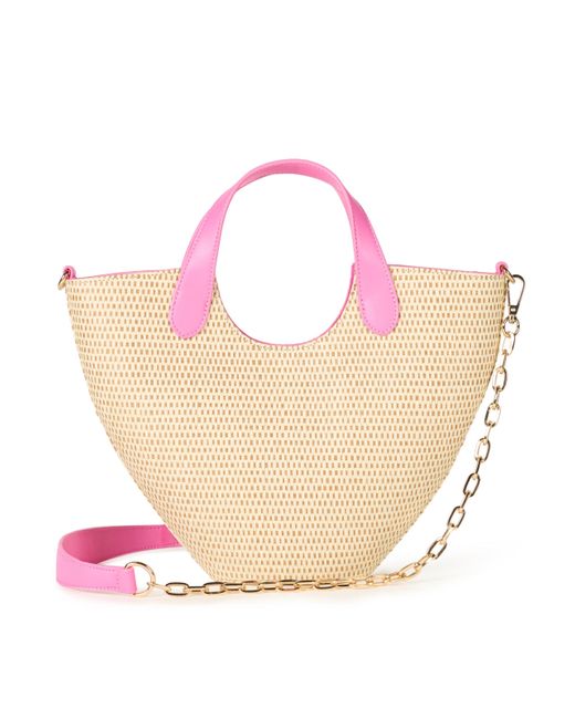The Drop Pink Jade Straw Tote With Chain Strap