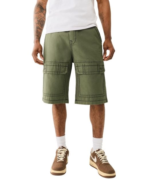 True Religion Green Big T Vinny Cargo Short | Slim Fit With Flap Pockets for men