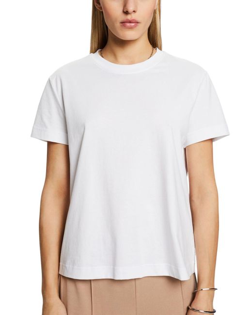 Esprit White T-Shirt aus Pima-Baumwolle mit Rundhalsausschnitt