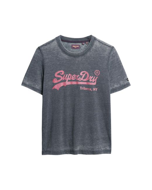 Superdry Gray Vintage T-Shirt mit Logo und Verzierung Finster Marineblau 40