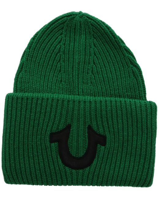 True Religion Green Beanie With Horse Shoe Hat for men