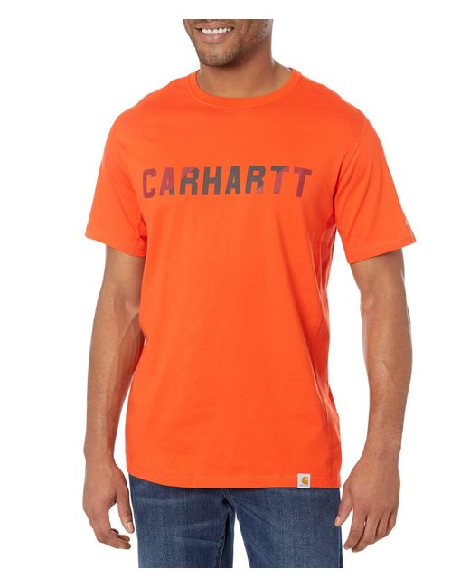 Carhartt Orange Force Relaxed Fit Midweight Short Sleeve Block Logo Graphic T-shirt for men