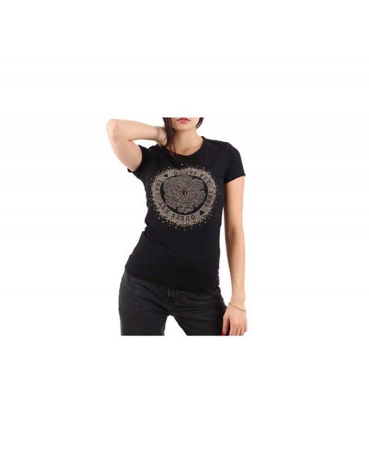 Tshirt Gros Logo clouté Jeans Guess en coloris Black