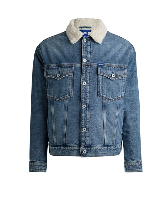 HUGO Regular-Fit Jeansjacke Mit Innenfutter Aus Kunstfell in Blue für Herren