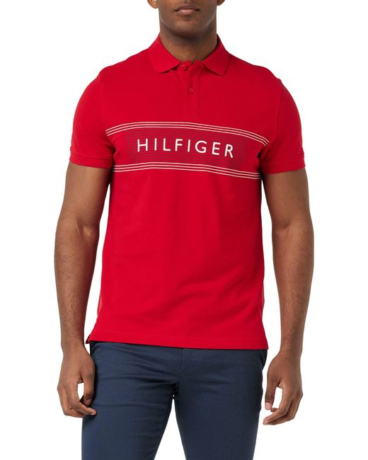 Tommy Hilfiger Red Contrast Placket Reg Polo Short-sleeve Polo Shirt Regular Fit for men