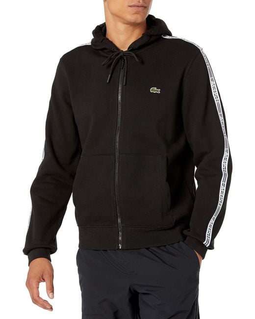 Lacoste Black Full Zip Hooded Taping Sweatshirt for men