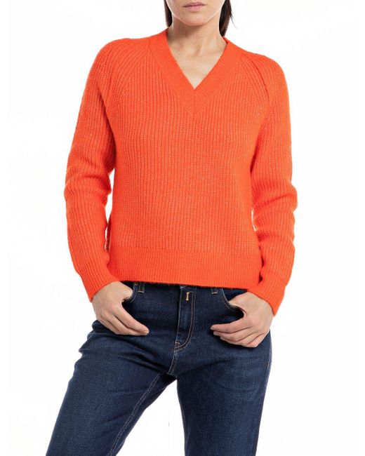 Replay Orange Pullover Strickpullover Recyceltes Material