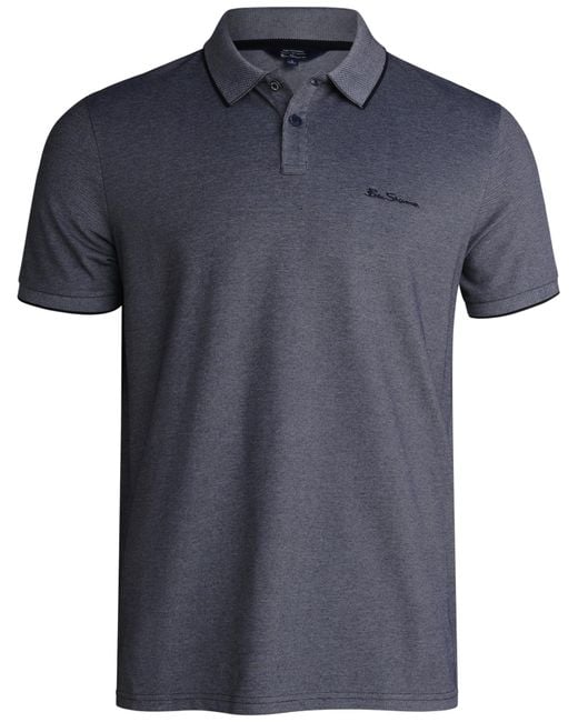 Ben Sherman Blue Classic Fit 2-button Short Sleeve Shirt - Casual Stretch Birdseye Polo For for men