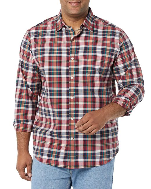 Amazon Essentials Red Long-sleeved Regular-fit Stretch Poplin Shirt for men