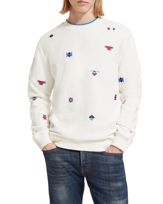 Scotch & Soda White Regular Fit Aop Embroidery Sweatshirt for men
