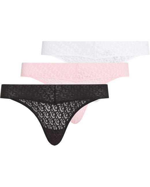 Strings Lot de 3 Low Rise avec Dentelle Calvin Klein en coloris Black