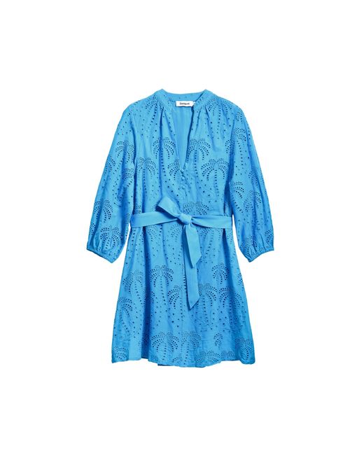 Desigual Women's Tours Palm Tree Embroidery Broderie Anglais Dress 25swvw09  Blue