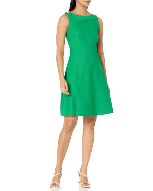 Tommy Hilfiger Green Logo Hardware At Shoulder Silky Rib Knit Fabric Sleeveless Dress