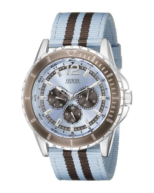 Guess Gray U0454g4 Ice Blue & Brown Canvas Multi-function Watch With Day for men