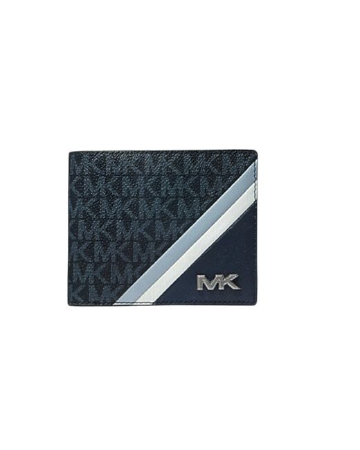 Michael Kors Pale Blue Rivington Striped Logo Billfold Wallet With Coin Pouch for men