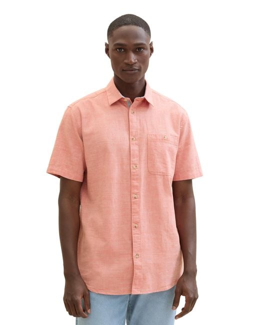 Tom Tailor Regular Fit Hemd mit Struktur in Pink für Herren