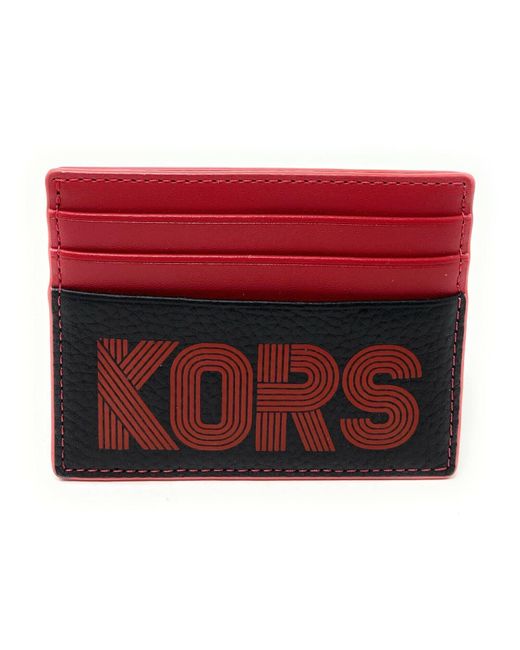 Michael Kors Red Cooper Graphic Two-tone Pebbled Leather Card Case for men