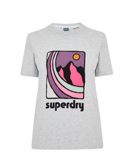 Superdry White S Inspired 90s T-shirt Regular Fit Crew Neck Grey Marl S